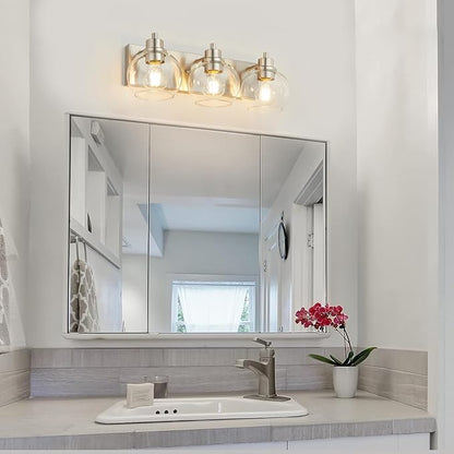 Tuscarora Bathroom Light Fixtures, Brushed Nickel Vanity Light 3 Light Bathroom Vanity Light with Clear Glass Shade,Lighting Fixtures for Mirror