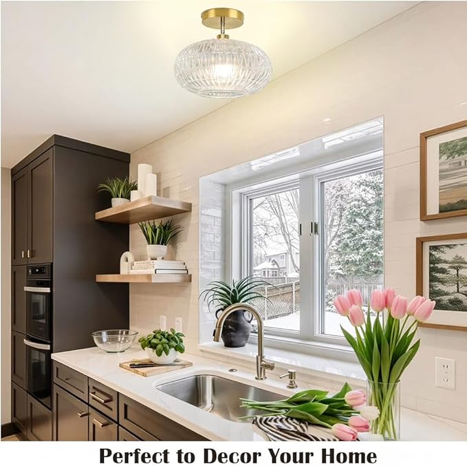 Gold Semi Flush Mount Ceiling Light Fixture,Hallway Light Fixtures,Vintage Small Ceiling Light Fixture,Globe Glass Ceiling Fixture,Vintage Ceiling Lamp,Kitchen Ceiling Lighting for Bedroom Bathroom