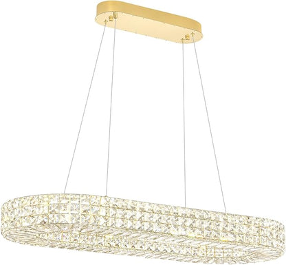 ykolupty Modern Crystal Chandelier, Dia 40" Rectangular Chandelier for Dining Room,Gold Rectangle Crystal Ceiling Light Luxury Oval Chandeliers for Living Room Kitchen Island