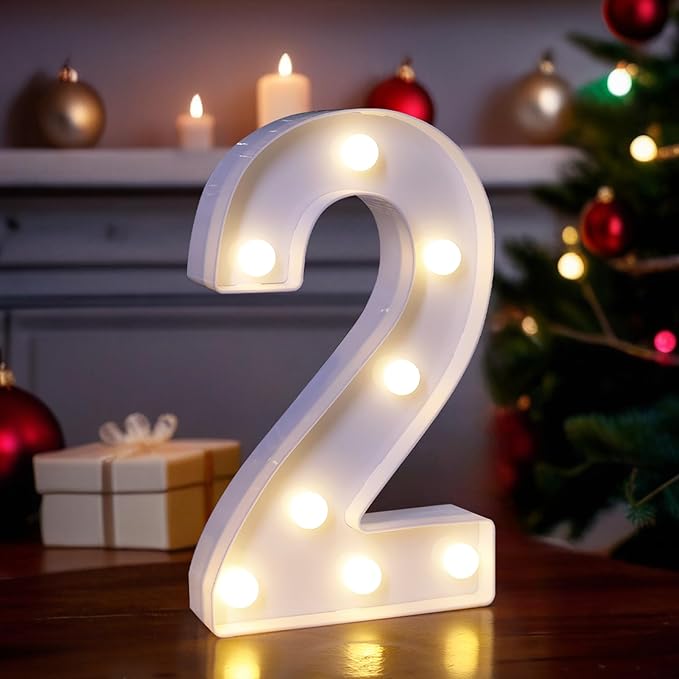 LED Light Up Marquee Letters, Battery Powered Decorative LED Letter Lights, Alphabet Light Up Letters for Wedding Birthday Party,Holiday Lamp or Home Bar Decoration (Number 2)