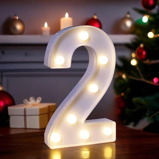 LED Light Up Marquee Letters, Battery Powered Decorative LED Letter Lights, Alphabet Light Up Letters for Wedding Birthday Party,Holiday Lamp or Home Bar Decoration (Number 2)