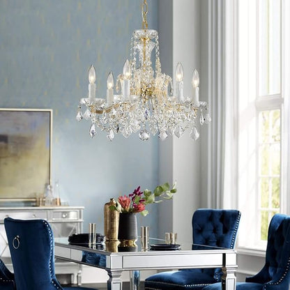 AGV LIGHTING Modern Chandelier Light Fixture, Crystal Pendant Raindrop Chandelier, Maria Theresa Brass Crystals Chandelier with 6-Lights, D20 X H18, Adjustable Chain Max 39"