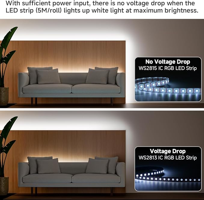 BTF-LIGHTING IP68 Waterproof Outdoor WS2815(Upgraded WS2812B) RGB LED Strip Individually Addressable 5050SMD Dual Signal DC12V 16.4ft 300Pixel Can Work Outdoor Black PCB(No Adapter or Controller)