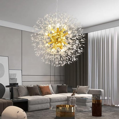 Gold Crystal Chandeliers 16-Light Modern Light Fixture,Firework Chandelier,Personalized Ceiling Hanging Lighting for Living Room,Bedroom,Dining Room,Office Chandelier