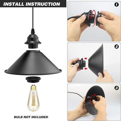 LYOOWNG Plug in Pendant Light, Industrial Hanging Light with Plugin Cord On/Off Switch, Farmhouse Pendant Lights with Plug-in Cord, Vintage PendantLight Fixture, Hanging Lamps