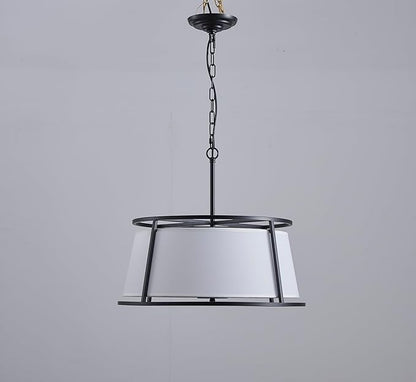 Shrine Lighting Drum Chandeliers, Modern Style, Perfect Pendant Light Fixture for Dining Room, Living Room, D20'' x H9'', Adjustable Chains 59'', E12*4 Sockets, White Lampshade & Black Finish Frame