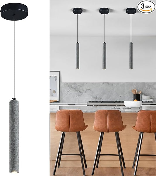 Concrete ﻿Linear Black Pendant Light,Modern Industrial Hanging Cement Pendant Lighting Fixture for Kitchen Island Dinning Room Bedroom Bedside Table Pendant Lights(3-Pack)