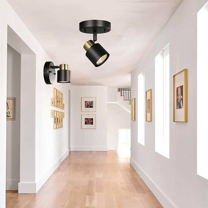 1 Light Track Lighting Kit,2 Packs Matt Black Brass Finish Adjustable Moden Flush Mount Ceiling Spotlight Wall Sconces for Kitchen,Hallway,Living Room Home Improvement