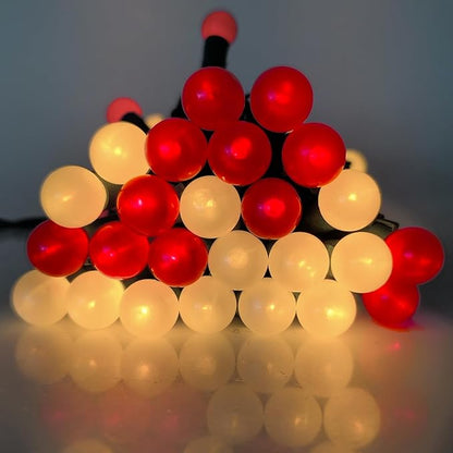 Round Christmas Decoration Lights 13.5Ft G15 Red and White Christmas Lights 50 LED Shatterproof Mini Globe String Light, Plug in Vintage Xmas Light for Indoor Outdoor Wreath Porch Patio Tree Decor