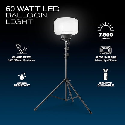E-Z UP SKYFUZE 60W LED Balloon Light and Tripod with Over 5,000 sqft of 360-degree Illumination, 7,800 lumens