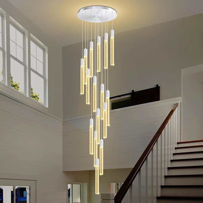 Luxurious K9 Crystal Chandelier,Silver 16-Light Large Modern Crystal Column Chandelier,Crystal Drop High Ceiling Pendant Light Fixture for Home Hotel Store