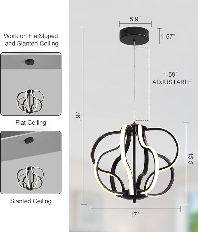 Modern Black LED Chandelier Ceiling Light Fixture, 8 Lights Hanging Pendant Lights for Dining Room Foyer Entryway Kitchen Living Room.