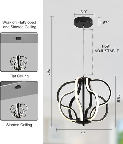 Modern Black LED Chandelier Ceiling Light Fixture, 8 Lights Hanging Pendant Lights for Dining Room Foyer Entryway Kitchen Living Room.