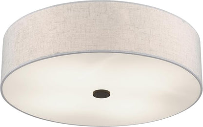 Livex Lighting 52136-92 Meridian Collection 4-Light Transitional Ceiling Mount Fixture with Oatmeal Color Fabric Hardback Shade, English Bronze