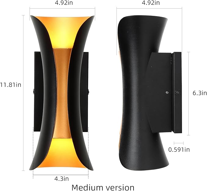 ziidoo Wall Sconce Modern Indoor Outdoor Lights,11.8 inch IP65 Black and Gold LED Patio Porch Front Door Light Fixture House Decor Wall Light for Porch Up and Down Stairs Hallway Living Room Bedroom