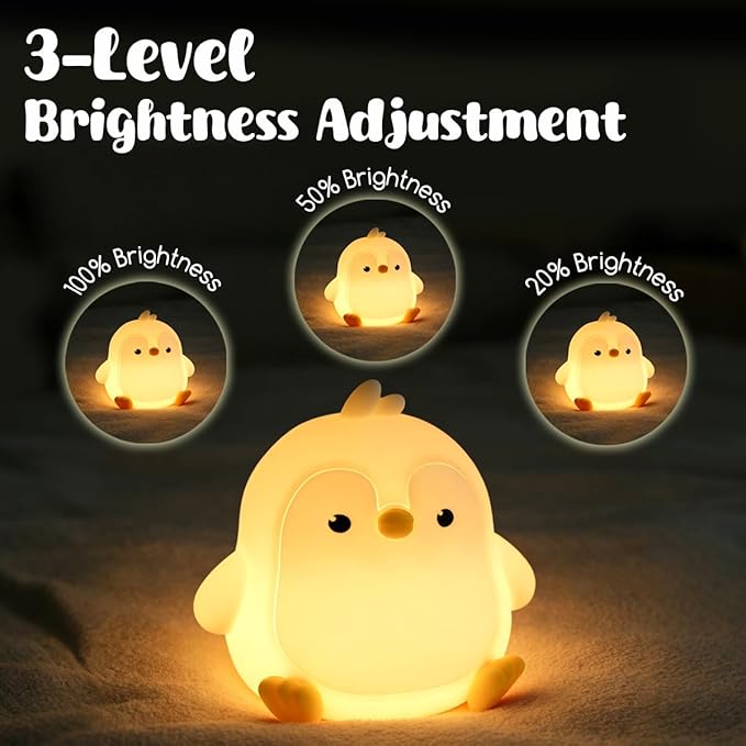 Cute Penguin Night Light for Kids, 3 Adjustable Brightness Levels & 6 White Noise Sounds,Rechargeable Variable Color Penguin lamp Gifts,Cute Room Decor Night Light for Kids Girls Boys