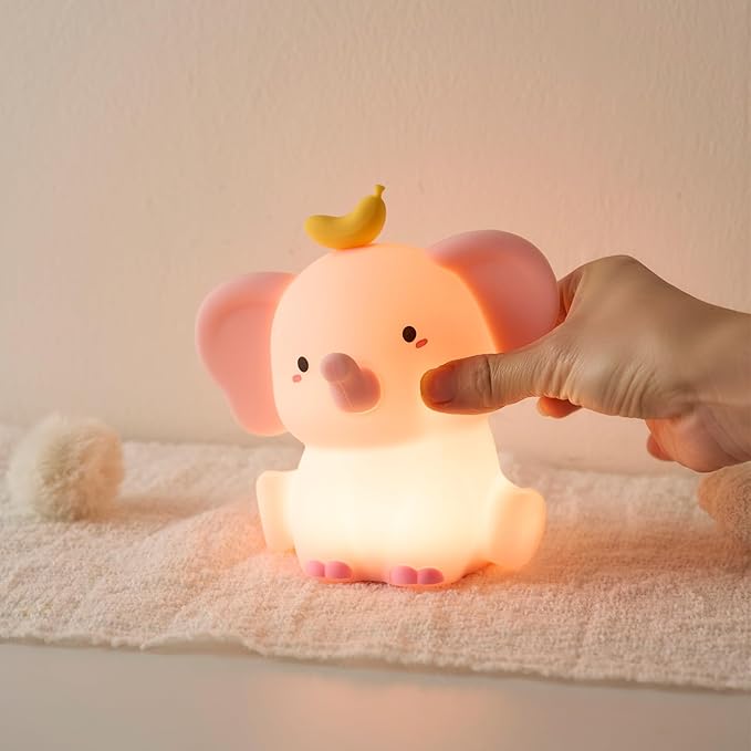 QANYI Elephant Night Light for Kids, Pink Elephant Lamp with Dimming Nursery Night Lamp Rechargeable Animal Light for Breastfeeding Timer & Touch,Valentines Gifts for Baby Girls Childrens Women