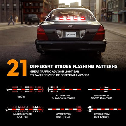Xprite 35.5" Traffic Advisor Light Bar, Red and White Emergency Lights for Vehicles, 21 Flash Patterns, First Responder Strobe Light with Suction Mount & Cigarette Plug for Emergency Vehicles