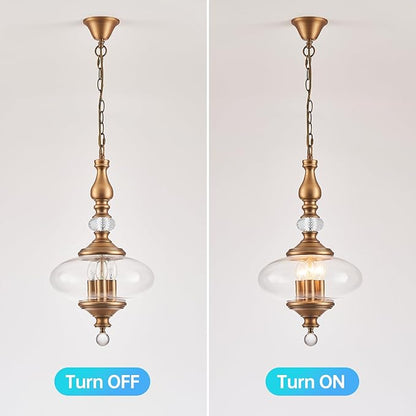 Vintage Kitchen Island Pendant Light Antique Brushed Brass Glass Chandelier for Living Room Dining Room Bedroom, W 11.8 in. H 23.6 in.
