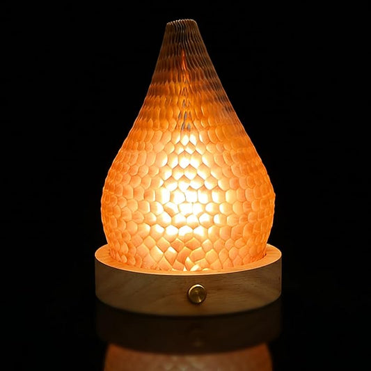 Modern Night Light Fixture Honeycomb Paper Minimalist Style LED Table Lamp Dimmable Nightlight Rechargeable Desk Decor Lamp for Living Room Kitchen Island Bar Entryway (Brown)