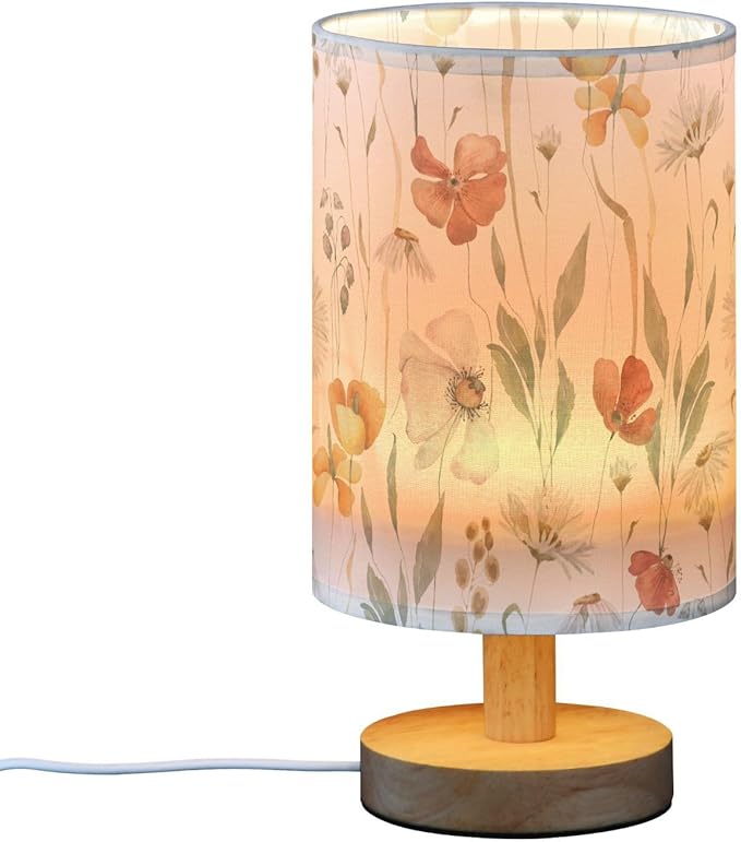 Bedside Table Lamp Dried Flower Nightstand Lamp with Wood Colorful Floral Leaves Desk Lamps for Bedroom Living Room Nursery Office Home Decor