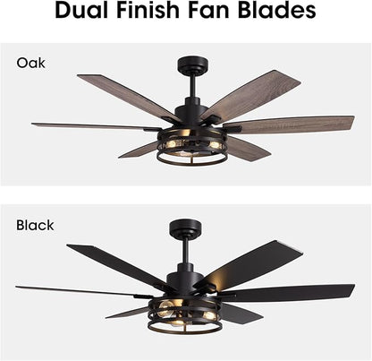LuminFan 60 Inch Ceiling Fans with Lights and Remote Control, Farmhouse Ceiling Fan for Bedroom Living Room and Patio, Black Caged Ceiling Fan for Indoor and Outdoor