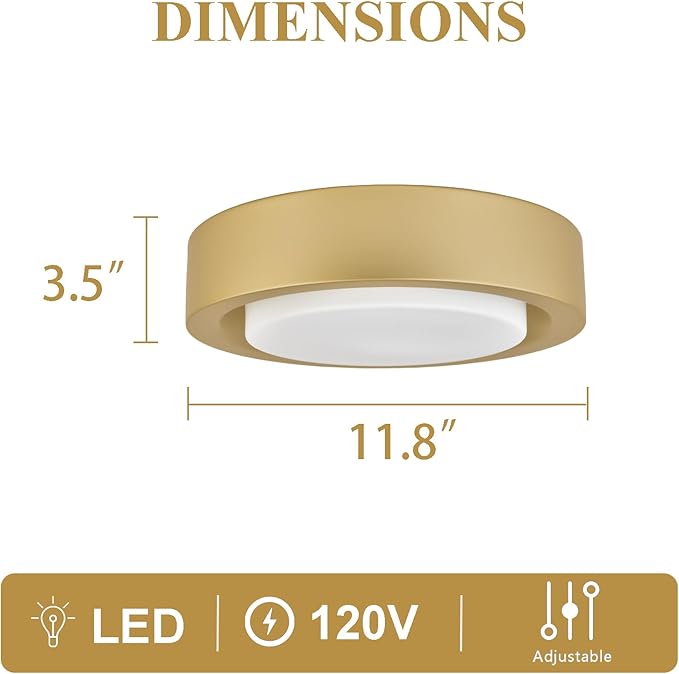 13-Inch Modern Gold Flush Mount Ceiling Light Fixture with White Glass Shade - Ideal for Bedroom, Hallway, Entryway, Living Room, Stairwell, and Kitchen