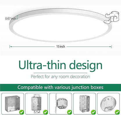 Brightever 15 Inch Large Flush Mount Ceiling Light Fixtures, 3800LM 300W Equivalent, 2700K-6500K Selectable, 0.67 Inch Extremely Thin 30W Modern Dimmable Flat LED Ceiling Lights for Bathroom, 2 Packs