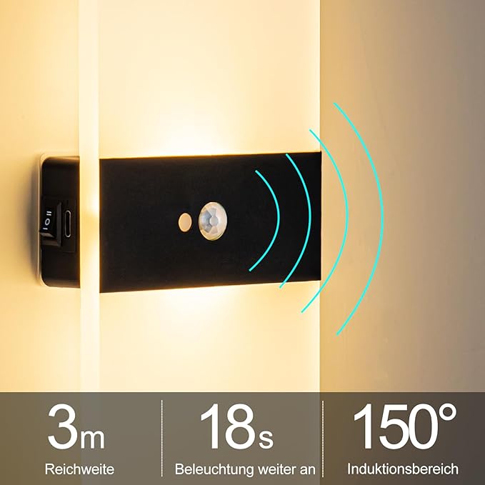 Motion Sensor Wall Light, Battery Operated Wall Sconce, Rectangle LED Wall Lights for Room Decor, Dimmable, Rechargeable, Small Night Lights for Hallway Stairway Porch Closet, 2-Pack