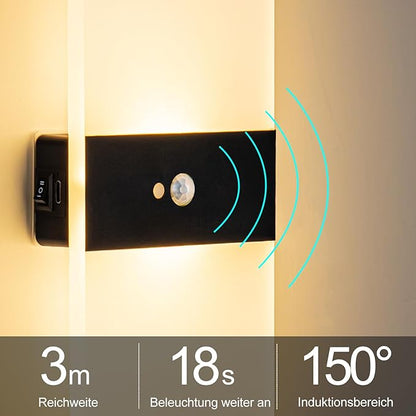 Motion Sensor Wall Light, Battery Operated Wall Sconce, Rectangle LED Wall Lights for Room Decor, Dimmable, Rechargeable, Small Night Lights for Hallway Stairway Porch Closet, 2-Pack
