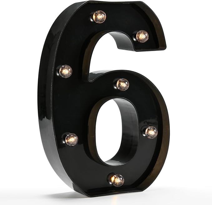 Light Up Black Alphabet Marquee Number Sign LED Marquee Number Lights Sign for Night Light Home Bar Christmas Lamp Birthday Party Wedding Decoration 6