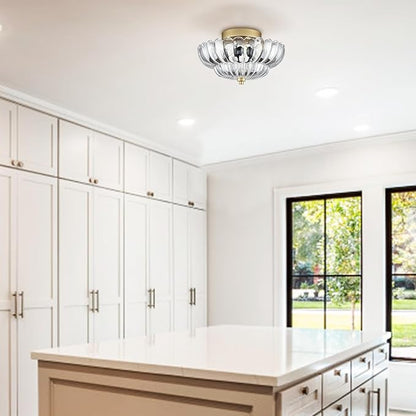 HYDELITE Gold Ceiling Light Fixture Bedroom Semi Flush Mount Ceiling Light Fixtures for Entryway Bathroom Living Room Proch with Scalloped Clear Glass