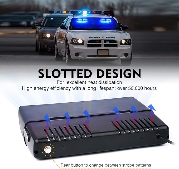 Xprite 2×11 inch High Intensity Blue 32 LED Emergency Strobe Dash Lights, Interior Windshield Flashing Police Light w/Suction Cups for Police Law Enforcement POV Vehicles Trucks