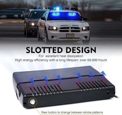 Xprite 2×11 inch High Intensity Blue 32 LED Emergency Strobe Dash Lights, Interior Windshield Flashing Police Light w/Suction Cups for Police Law Enforcement POV Vehicles Trucks