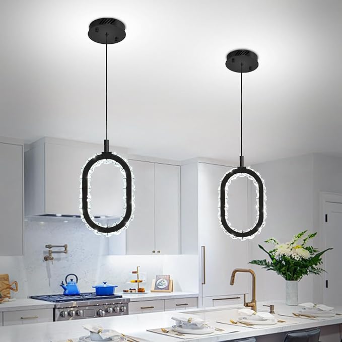 Black 1 Ring Pendant Lights Kitchen Island Single Head Crystal Chandeliers Foyer Entrance Modern LED Dimmable Chandeliers