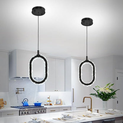 Black 1 Ring Pendant Lights Kitchen Island Single Head Crystal Chandeliers Foyer Entrance Modern LED Dimmable Chandeliers