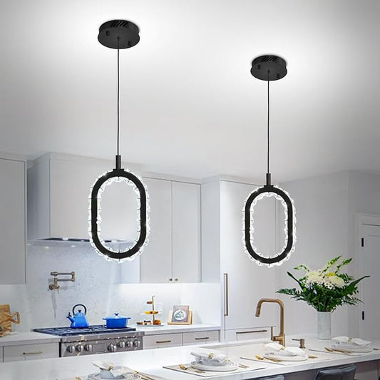 Black 1 Ring Pendant Lights Kitchen Island Single Head Crystal Chandeliers Foyer Entrance Modern LED Dimmable Chandeliers