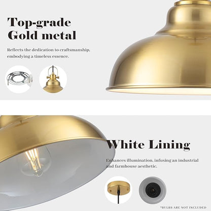 Gold Dome Pendant Light, Gold Pendant Light Kitchen Island 3 Pack, 11.41 Inch Farmhouse Pendant Lights, Hanging Light Fixture for Kitchen Island, Dining Room, Living Room