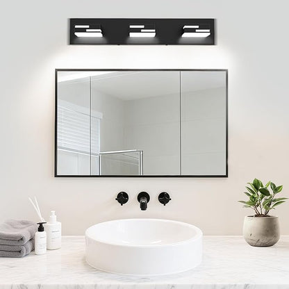LED Modern Bathroom Vanity Light Fixtures, 3-Light 22-inch Dimmable Matte Black Vanity Lights for Bathroom Lighting Fixtures Over Mirror, with 360° Rotatable Acrylic Heads (Cool White 6000K)