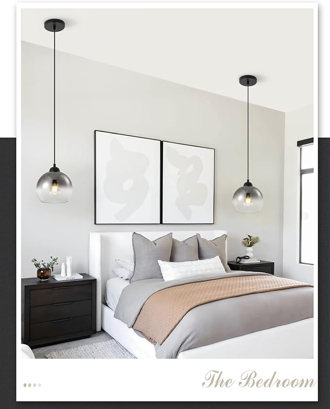 Modern Gradient Smoke Gray Glass Pendant Light，7.8-Inch Globe Adjustable Hanging Pendant Light for Bedroom Kitchen Island Dining Room Stairwell