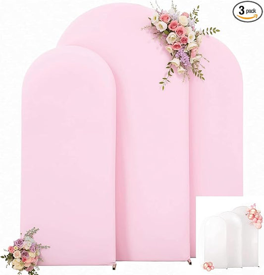 Set of 3 Arch Backdrop Covers(7.2ft, 6.6ft, 6ft) - Premium Stretchy Spandex Backdrop Arch Stand Cover for Baby Shower,Wedding,Party Decor Chiara Cover with Double-Sided Design(Pink, White)