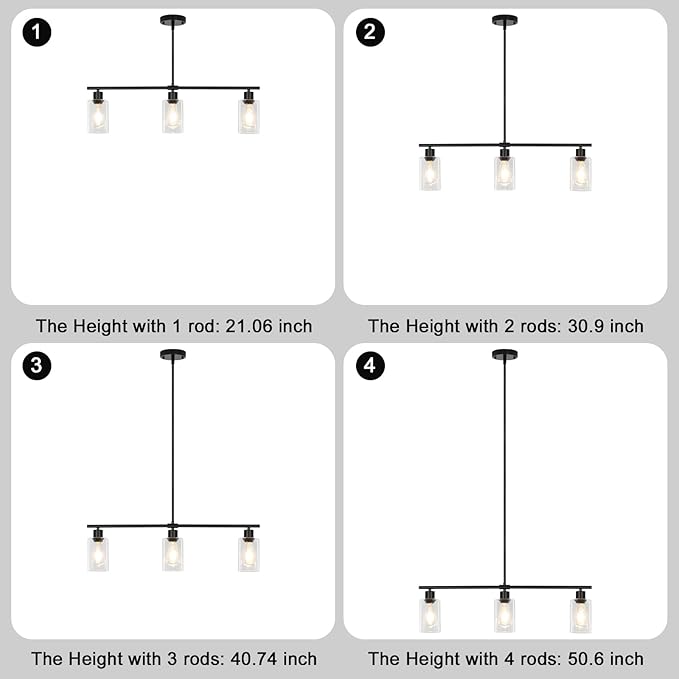 3-Light Kitchen Island Lighting, Farmhouse Dining Room Light Fixtures Over Table, Modern Brushed Nickel Island Lights Over Island, Linear Chandelier Hanging Ceiling Pendant Light Fixtures for Kitchen