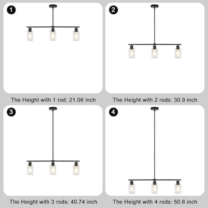 3-Light Kitchen Island Lighting, Farmhouse Dining Room Light Fixtures Over Table, Modern Brushed Nickel Island Lights Over Island, Linear Chandelier Hanging Ceiling Pendant Light Fixtures for Kitchen