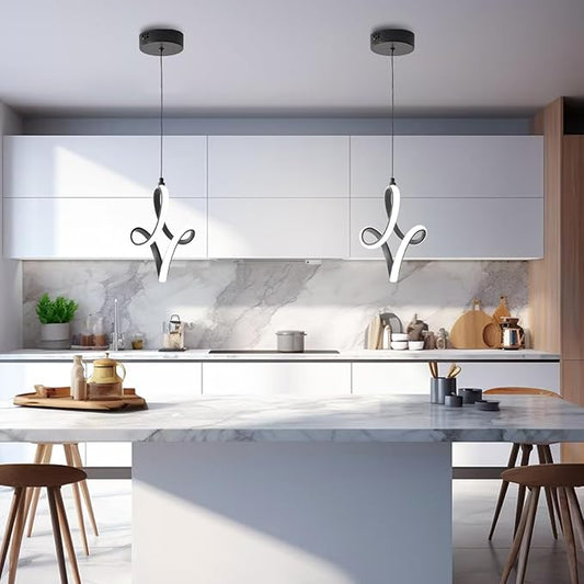 2 Packs Modern Led Pendant Light 5500K Cold White Kitchen Island Pendant Light Fixtures Adjustable Height Led Pendant Lamp for Kitchen Island Dining Room Hanging Light, 2 Packs (Black)