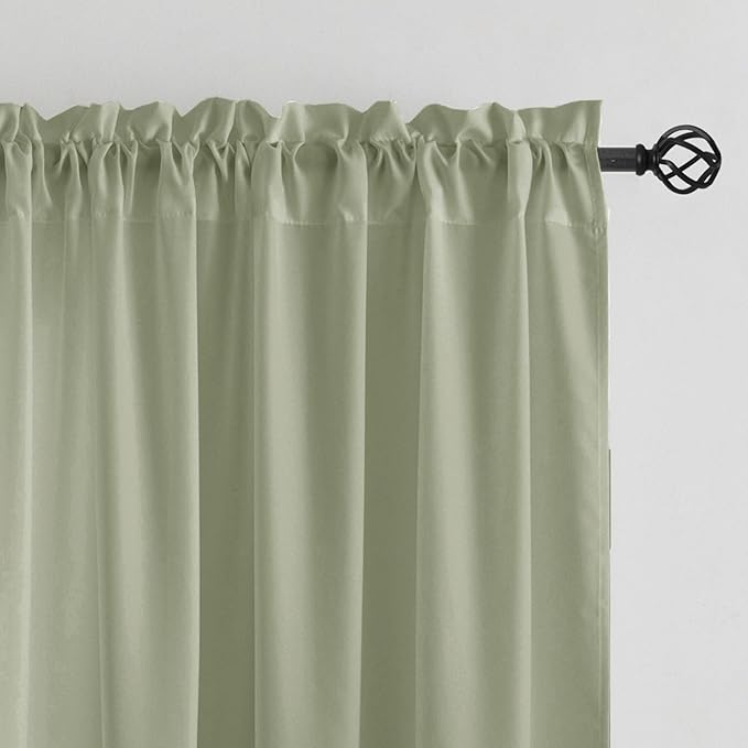 Anmao Non-See-Through Sage Green Privacy Semi Sheer Curtains for Living Room 54 Inch Length 2 Panels Set, Light Filtering That Let Light in Rod Pocket Window Drapes for Bedroom, 40W x 54L, Sage