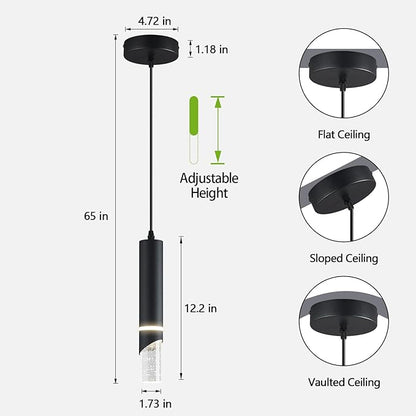 Modern Dimmable Led Pendant Lights Kitchen Island, Ideal for Living Room, Bedroom,Sink 6w LED Crystal Energy-Saving Hanging Lamp for Cozy Lighting (Black 3-Pack)