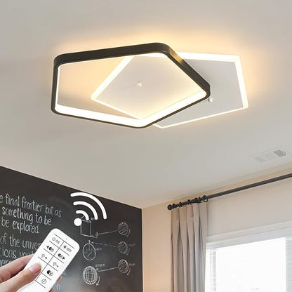 Shine LUEST Modern LED Ceiling Light Fixture Dimmable Black Flush Mount Ceiling Light 20.08" Bedroom Ceiling Lamp with Remote Control Pentagonal Ceiling Light for Kitchen,Entryway,Balcony,Wardrobe