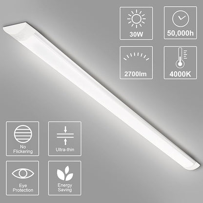 2-Pack 3FT LED Batten, Close to Ceiling Light fixtures, 30W, Ultra-Thin Day Light, 4000K, IP20, LED Ceiling Light for Garage, Stores, Warehouse, Office, Corridor, supermarkets, etc.