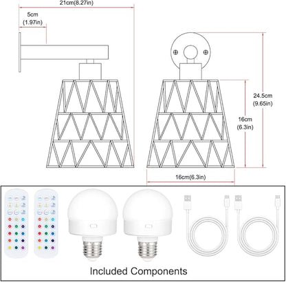 Battery Operated Wall Sconce Set of 2, Gold Battery Wall Sconces, USB Rechargeable Wall Lights with 2500mAh Dimmable Bulbs and Remote, RGB 15 Colors Wireless Wall Lamps for Bedroom Living Room Hallway