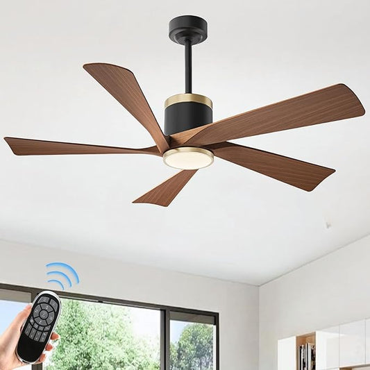 TXCSLY 52'' Ceiling Fans with Lights, Modern Ceiling Fan with Remote Control, Indoor Outdoor Ceiling Fan for Living Room,Bedroom 5 Blade 3 Color Tempearture (Walnut)